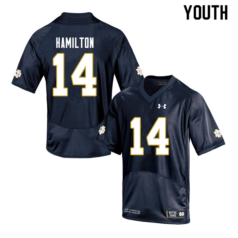 Youth NCAA Notre Dame Fighting Irish #14 Kyle Hamilton Stitched College Under Armour Authentic Navy Football Jersey AE10N65EU